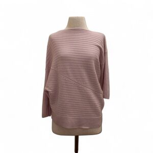 Lewit $329 Pink Ribbed 100% Cashmere Asymmetrical Sweater Sz Large Quiet Luxury